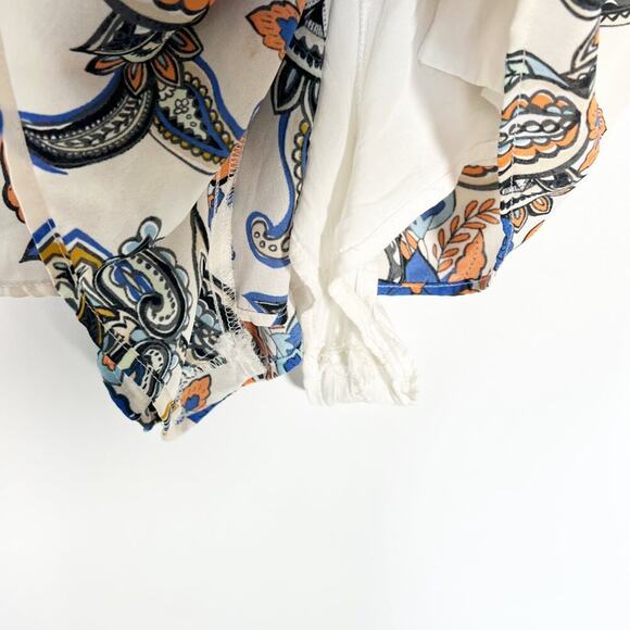 Ark & Co Boho Paisley Floral Print Ruffle Shorts Romper Cream Blue Orange - Picture 8 of 14